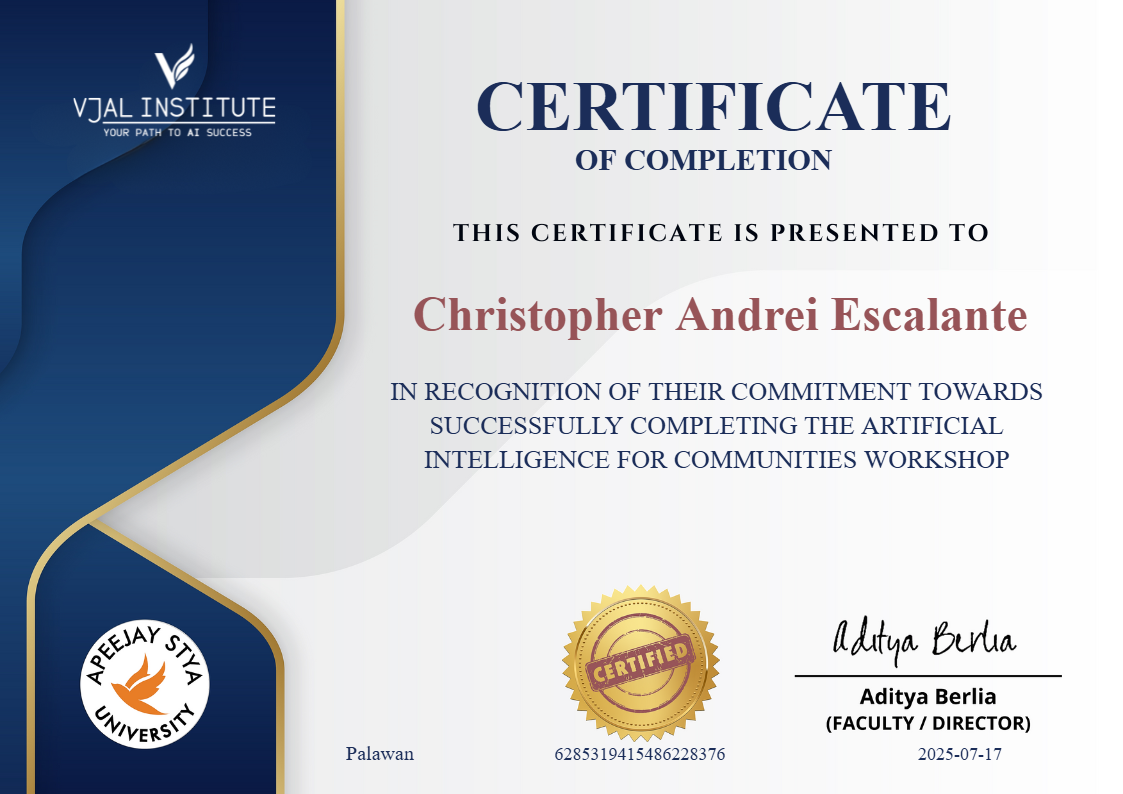AI Empowerment for Communities Workshop Certificate